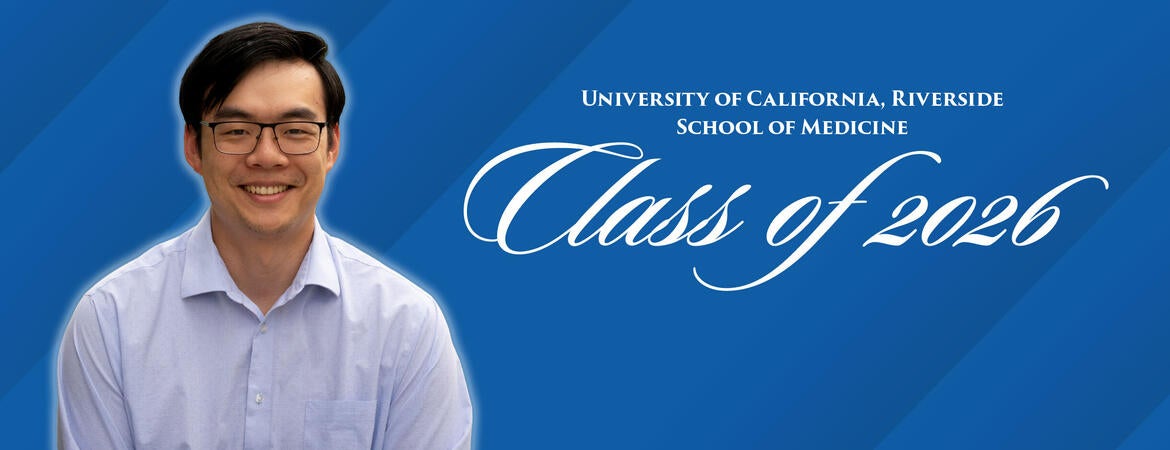 Headshot of Andrew Huang on a blue background next to text reading "Class of 2026"