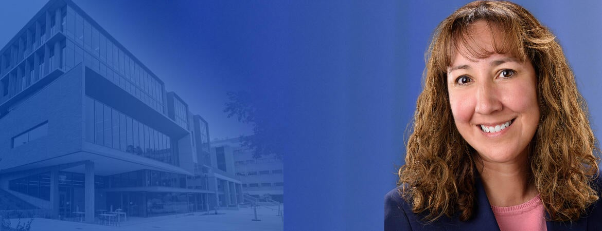 Dr. Christina Granillo on a blue background