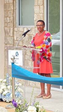 Vice Chancellor and Dean Deborah Deas speaking at the ribbon cutting