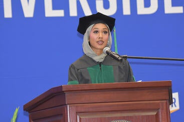 Zayan Musa speaking at commencement