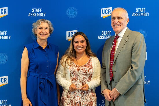 Stephanie Sandoval with Provost Liz Watkins and Chancellor Kim Wilcox